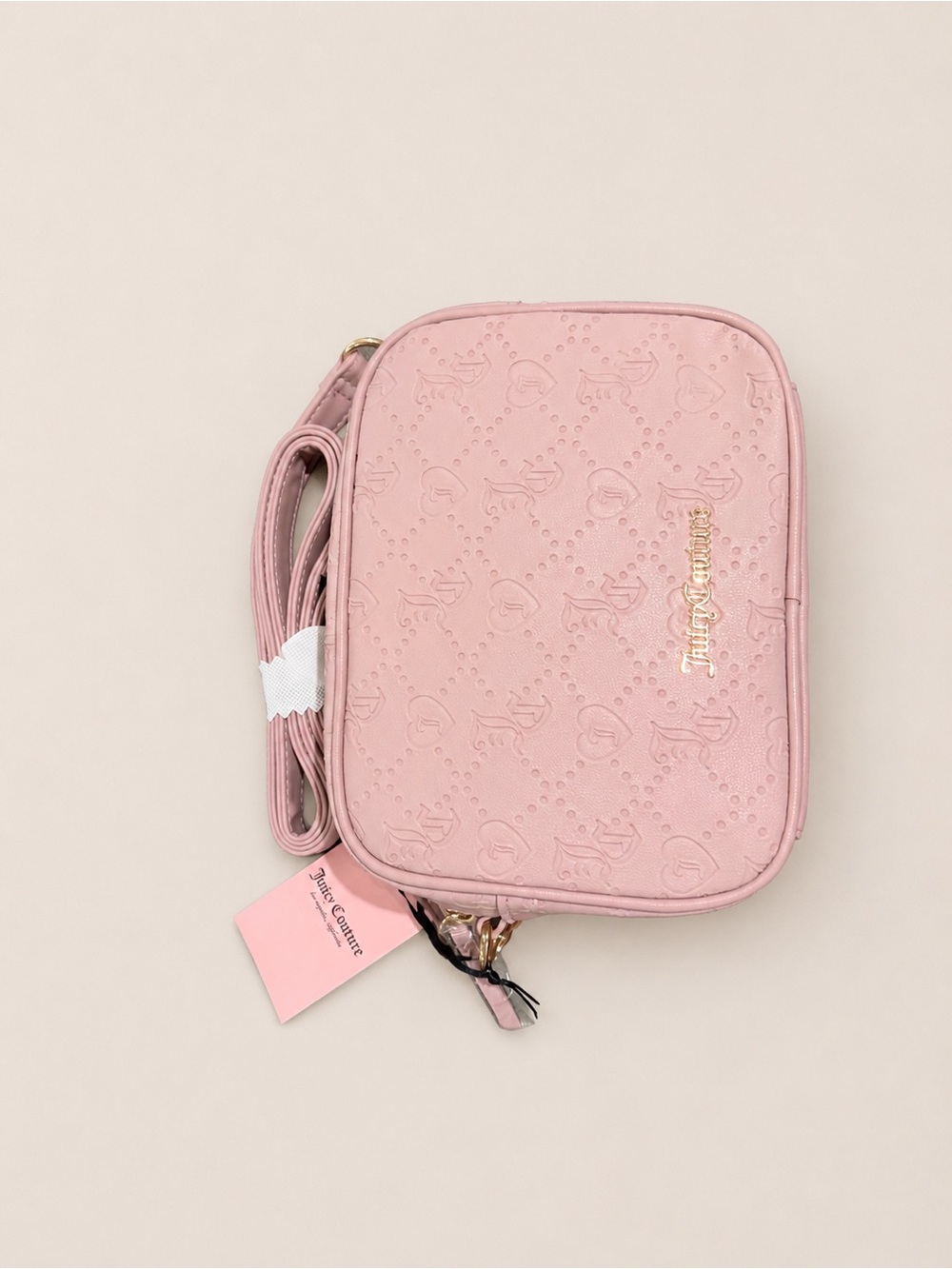 Juicy Couture Blush Pink Embossed Crossbody Bag with Gold Logo